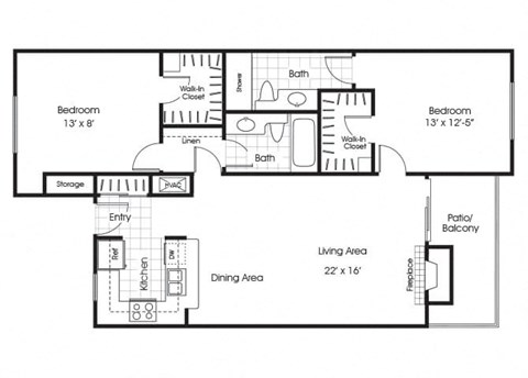 two bedroom two bathroom floor plan at belmont
